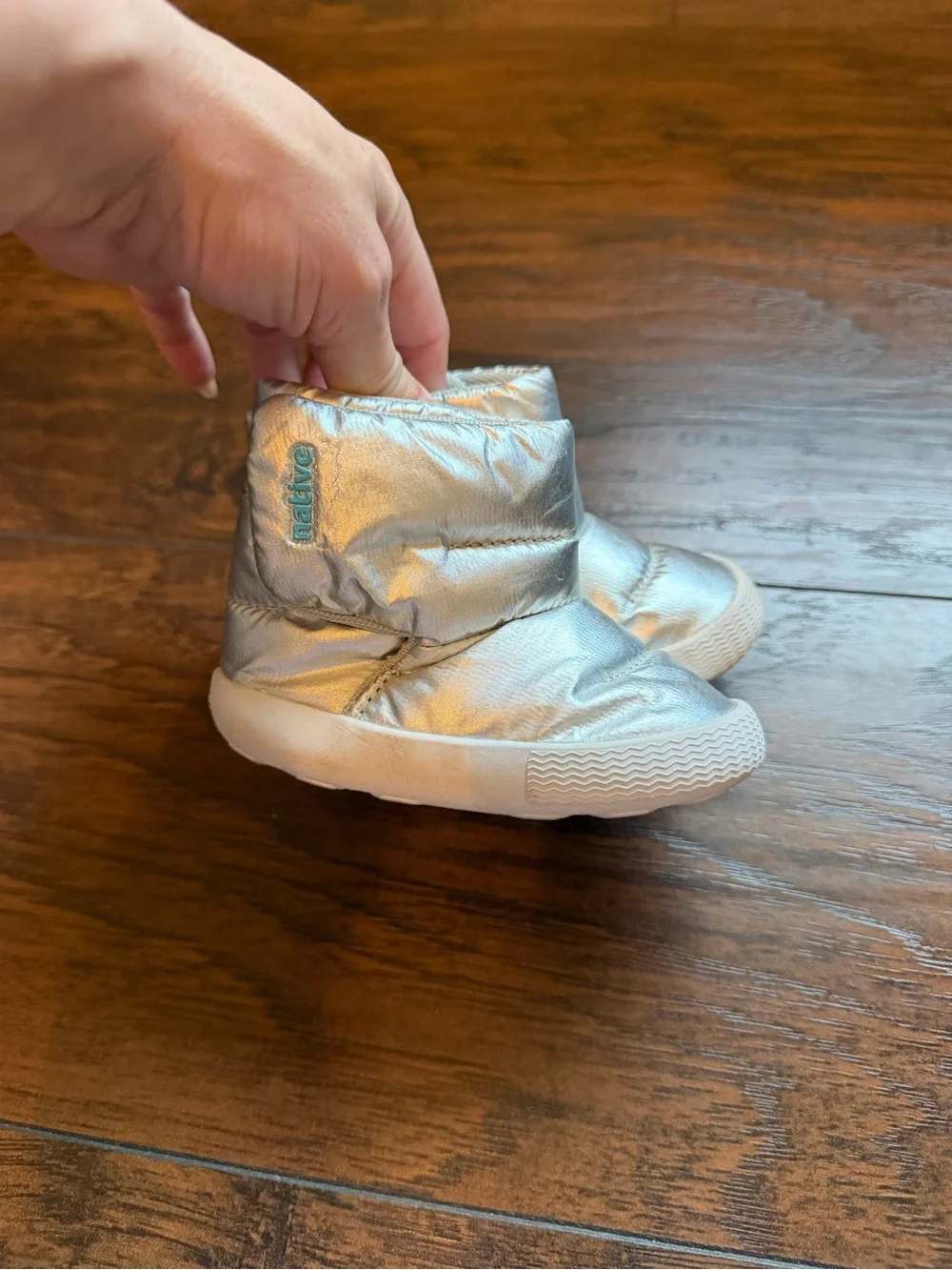 Native Kids Metallic Silver Puffer Boots